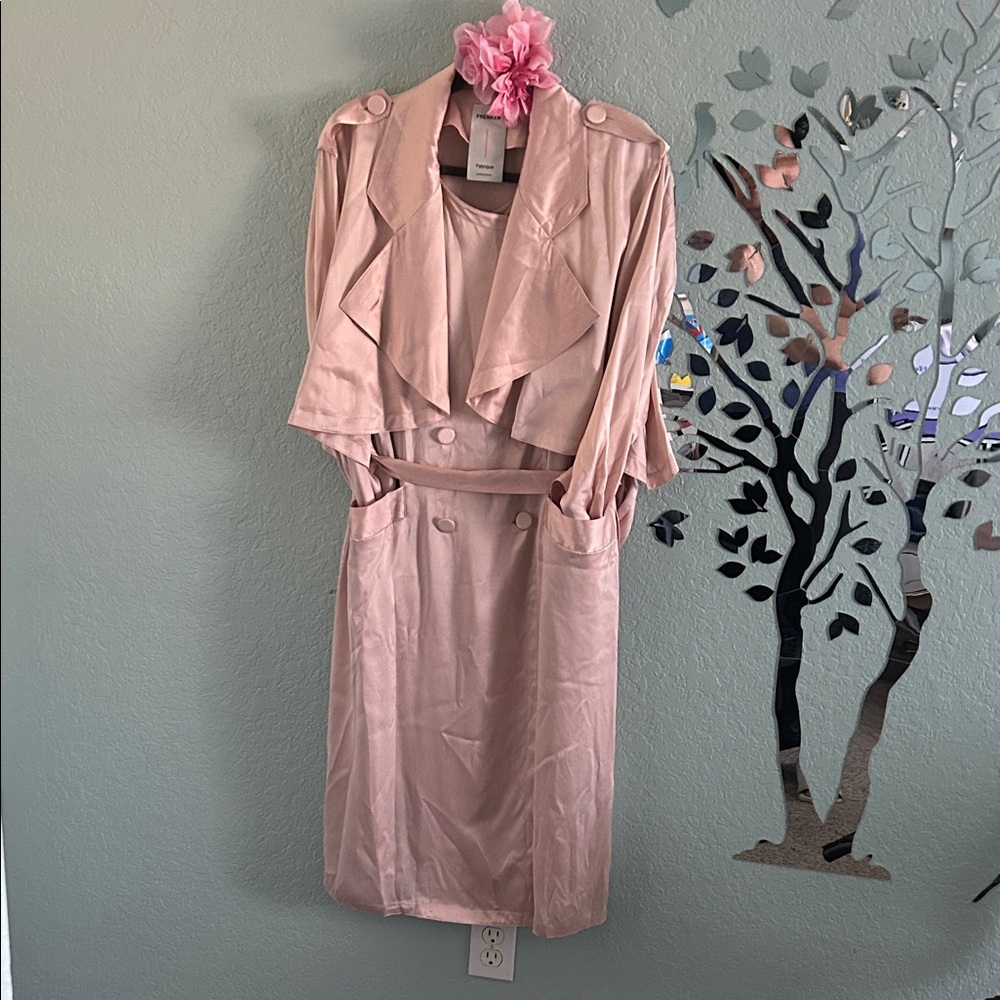 Silk Elegant Pink Trench Coat L